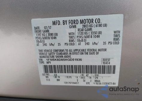 2017 Ford Explorer Xlt z USA, uszkodzony, nr VIN 1FM5K8D85HGD51936
